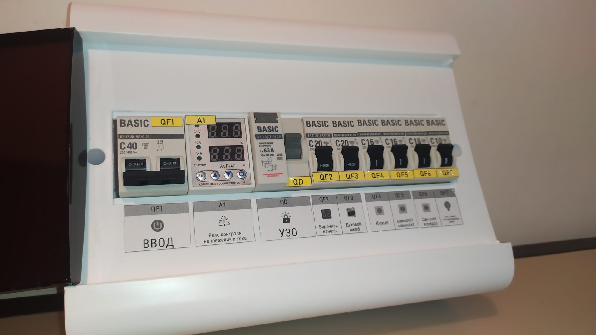 Электрощит в сборе 12 мод навесной 220В 1Ф 40А BAS арт. 499asyhu